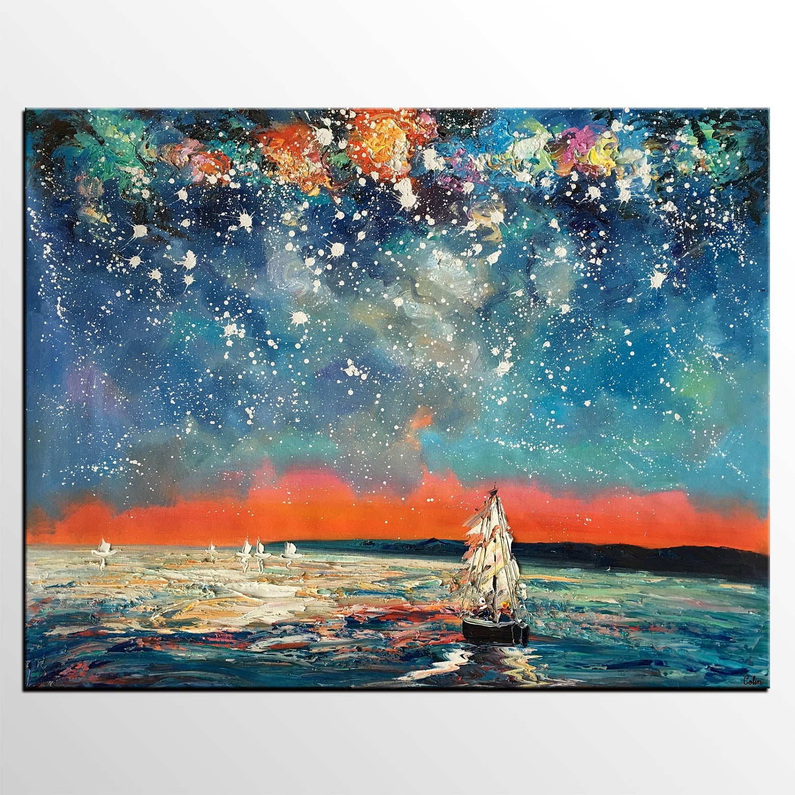Landscape Painting, Starry Night Sky, Abstract Painting, Canvas Art, Custom Extra Large Canvas Painting-artworkcanvas