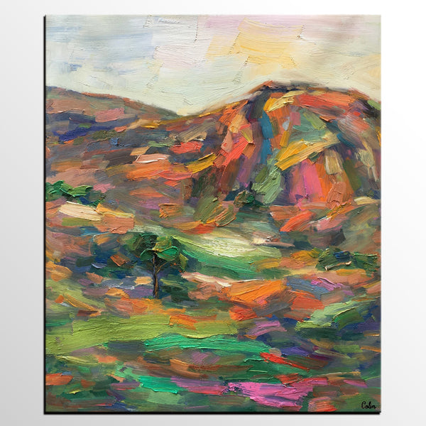 Abstract Art Painting, Landscape Oil Painting, Original Painting, Autumn Mountain Painting-artworkcanvas