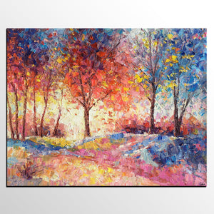 Landscape Painting, Original Artwork, Autumn Tree Oil Painting, Abstract Canvas Wall Art-artworkcanvas