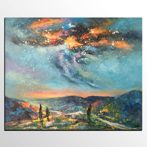 Oil Painting, Starry Night Sky Painting, Custom Abstract Canvas Artwork, Canvas Painting for Kitchen-artworkcanvas