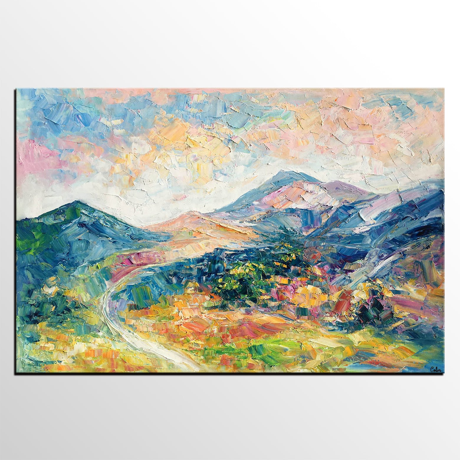 Abstract Art Painting for Bedroom, Mountain Landscape Painting, Contemporary Art for Bedroom-artworkcanvas