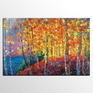 Landscape Painting, Oil Painting, Autumn Tree Painting, Abstract Oil Painting, Large Wall Art, Rustic Canvas Painting-artworkcanvas