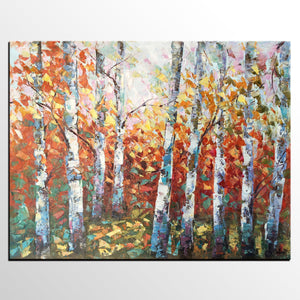 Oil Painting, Autumn Birch Tree Painting, Canvas Art for Bedroom, Canvas Painting-artworkcanvas