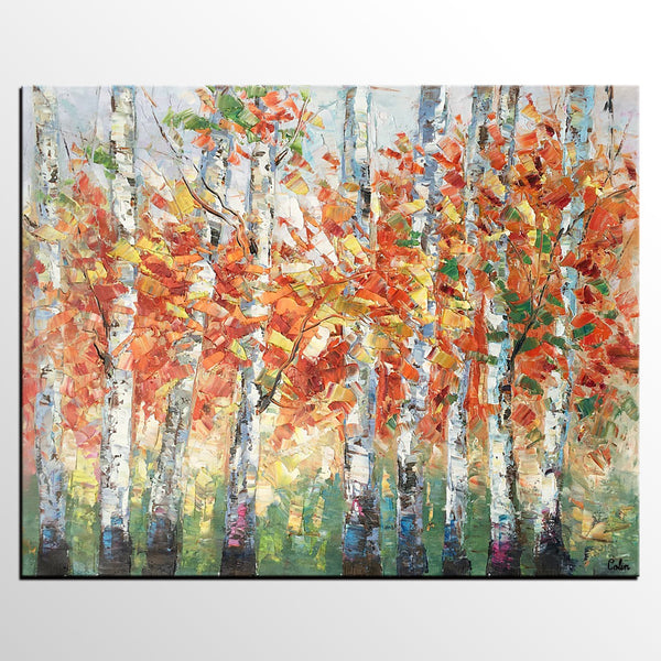 Abstract Landscape Art, Large Art, Canvas Art, Wall Art, Birch Tree Artwork, Canvas Painting-artworkcanvas