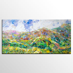 Mountain Landscape Painting, Spring Mountain Painting, Custom Original Painting on Canvas, Landscape Painting for Dining Room-artworkcanvas
