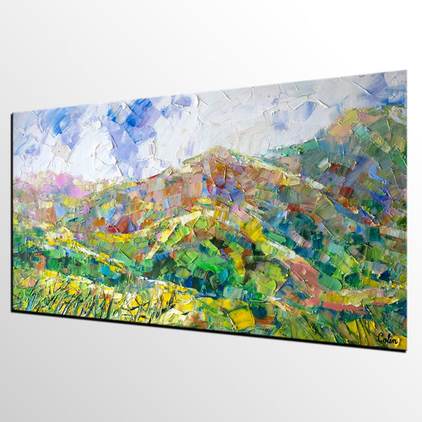 Mountain Landscape Painting, Spring Mountain Painting, Custom Original Painting on Canvas, Landscape Painting for Dining Room-artworkcanvas