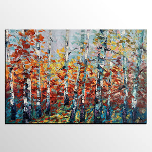 Landscape Painting, Birch Tree Painting, Custom Extra Large Canvas Art, Heavy Texture Original Artwork, Canvas Oil Painting-artworkcanvas