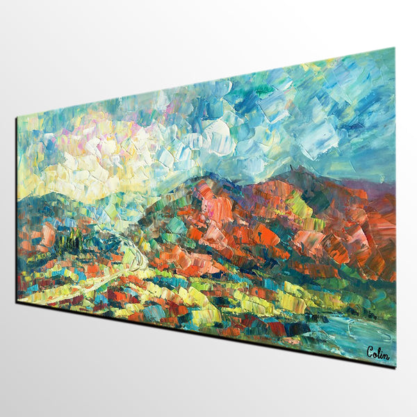 Original Wall Art, Mountain Landscape Painting, Large Wall Art, Original Artwork, Canvas Painting-artworkcanvas