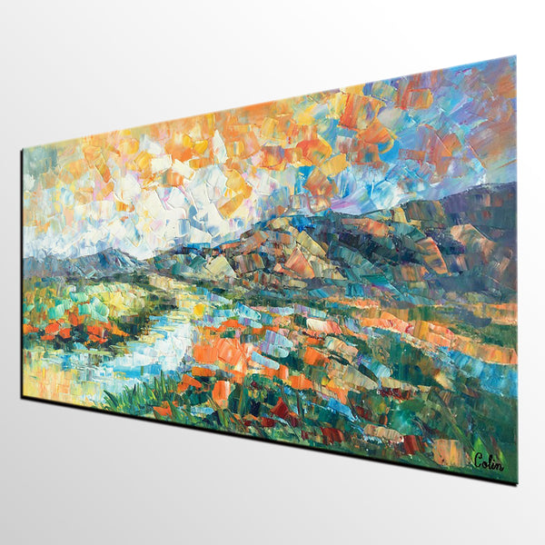 Custom Extra Large Art, Canvas Artwork, Original Artwork, Mountain and River Landscape Painting-artworkcanvas