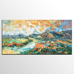 Custom Extra Large Art, Canvas Artwork, Original Artwork, Mountain and River Landscape Painting-artworkcanvas