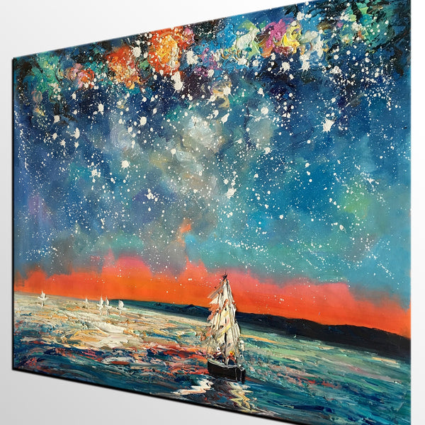 Landscape Painting, Starry Night Sky, Abstract Painting, Canvas Art, Custom Extra Large Canvas Painting-artworkcanvas