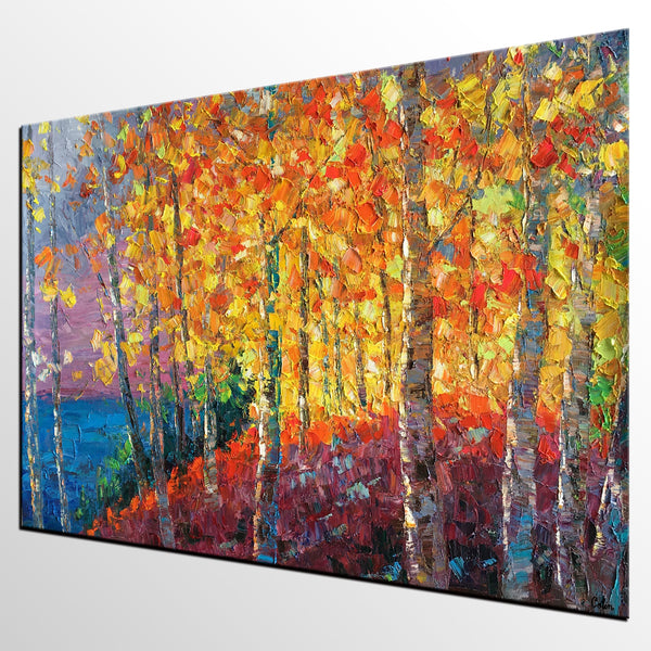 Landscape Painting, Oil Painting, Autumn Tree Painting, Abstract Oil Painting, Large Wall Art, Rustic Canvas Painting-artworkcanvas
