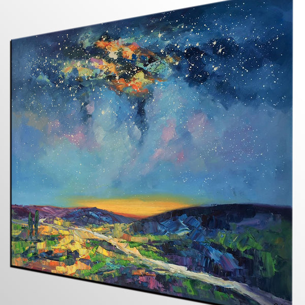 Bedroom Art, Abstract Painting, Starry Night Sky, Landscape Painting, Custom Large Art-artworkcanvas