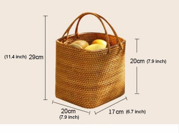 Woven Rattan Storage Basket with Handle, Storage Basket for Picnic, Fruit Storage Basket, Kitchen Storage Basekt-artworkcanvas