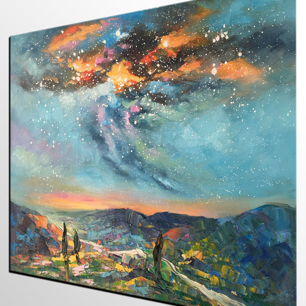 Oil Painting, Starry Night Sky Painting, Custom Abstract Canvas Artwork, Canvas Painting for Kitchen-artworkcanvas