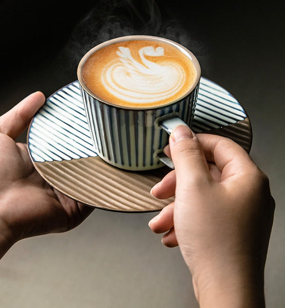 Ceramic Coffee Cups, Coffee Cup and Saucer Set, Pottery Coffee Cups, Cappuccino Coffee Mug, Coffee Cup for Sale, Tea Cup, White / Green / Blue / Yellow-artworkcanvas