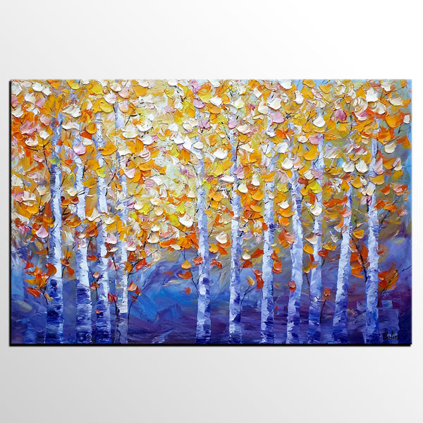 Autumn Landscape Paintings, Tree Painting, Modern Landscape Painting, Custom Art, Canvas Painting for Living Room-artworkcanvas