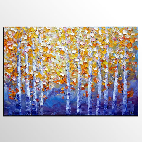 Autumn Landscape Paintings, Tree Painting, Modern Landscape Painting, Custom Art, Canvas Painting for Living Room-artworkcanvas