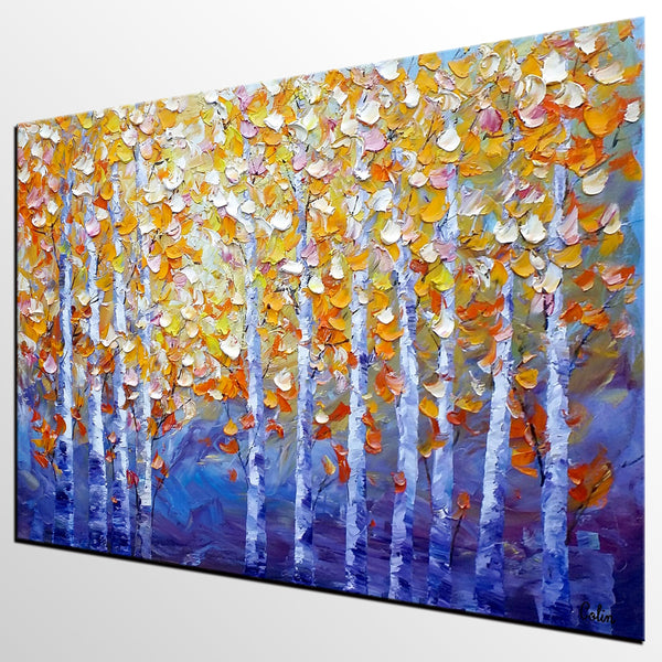 Autumn Landscape Paintings, Tree Painting, Modern Landscape Painting, Custom Art, Canvas Painting for Living Room-artworkcanvas
