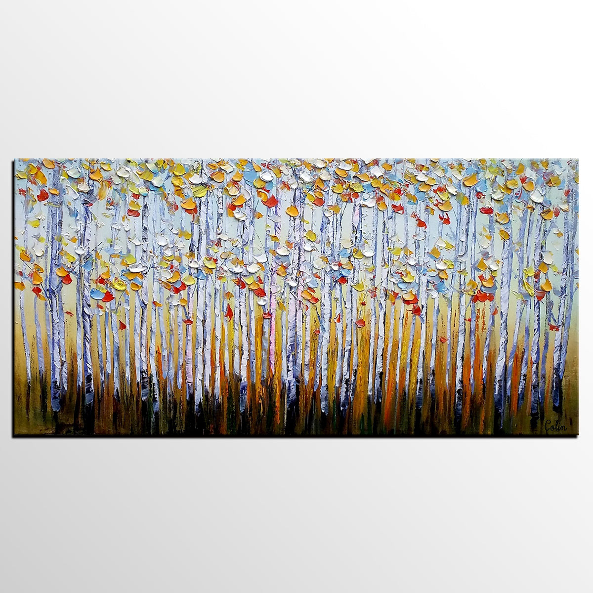 Abstract Landscape Paintings, Custom Original Oil Painting, Palette Knife Painting, Autumn Tree Paintings, Landscape Paintings for Bedroom-artworkcanvas