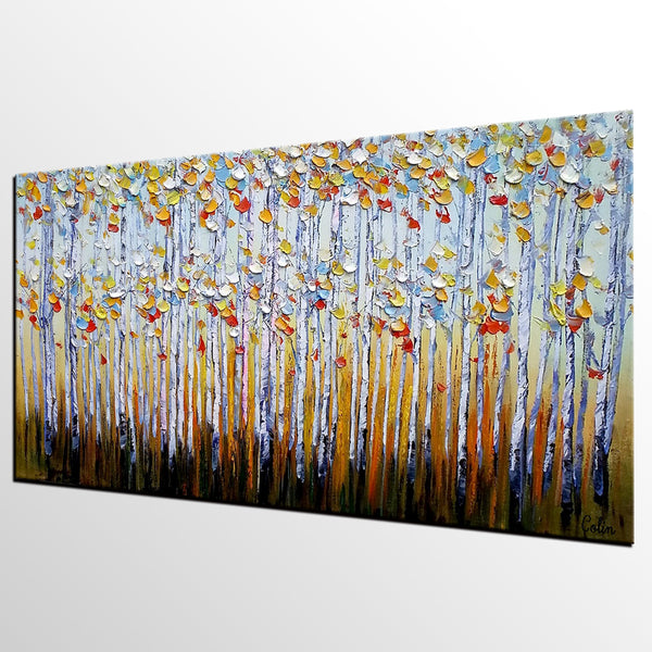 Abstract Landscape Paintings, Custom Original Oil Painting, Palette Knife Painting, Autumn Tree Paintings, Landscape Paintings for Bedroom-artworkcanvas