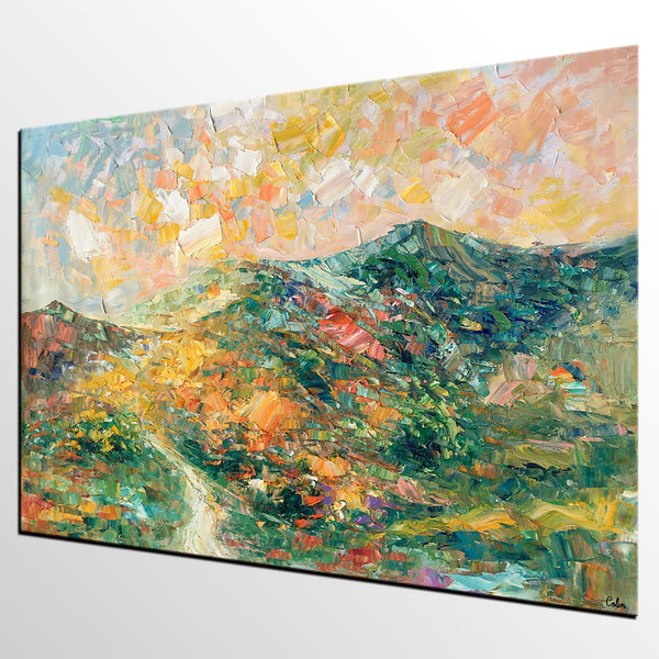 Large Oil Painting, Autumn Mountain Landscape Painting, Custom Abstract Painting, Heavy Texture Painting-artworkcanvas