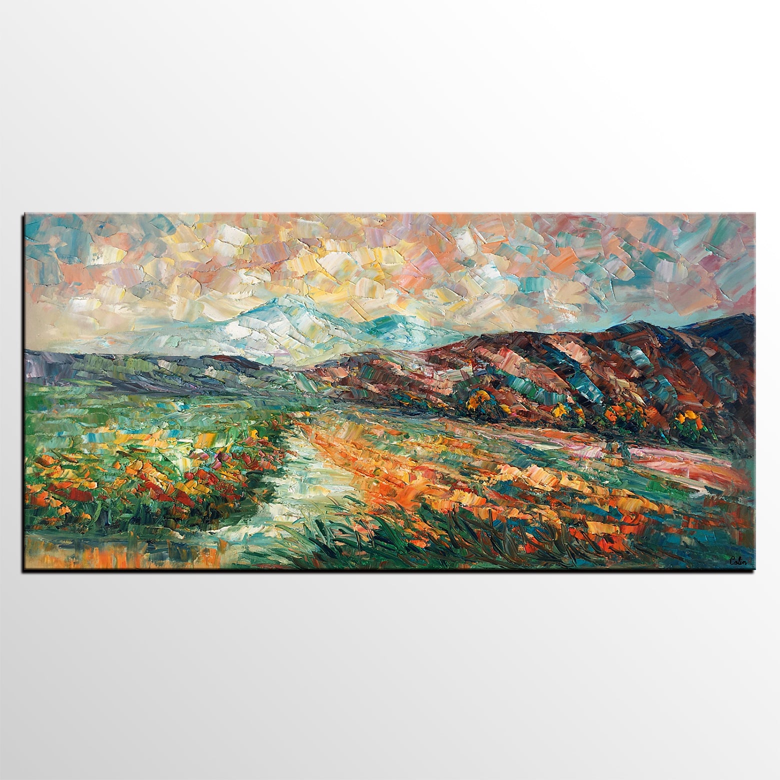 Custom Extra Large Art, Mountain and River Landscape Painting, Canvas Artwork, Original Artwork-artworkcanvas