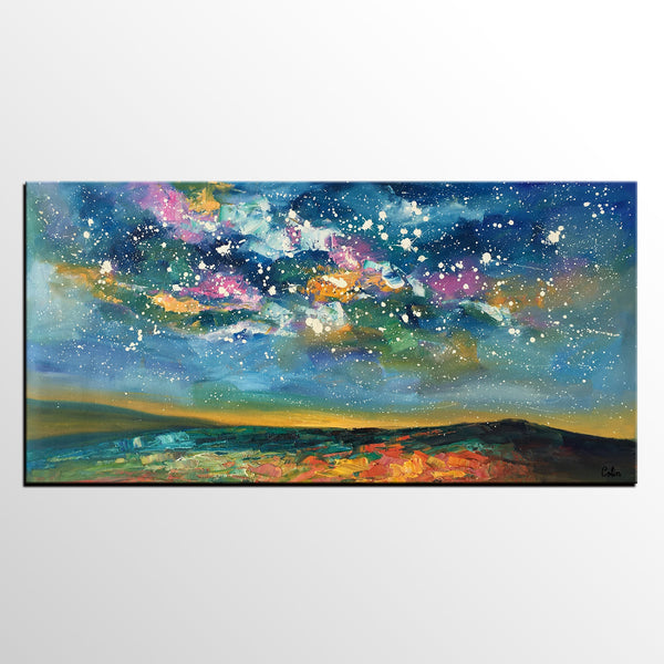 Abstract Landscape Paintings, Starry Night Sky Painting, Modern Canvas Painting, Custom Original Oil Paintings on Canvas-artworkcanvas