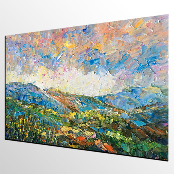 Landscape Oil Painting, Autumn Mountain Landscape Painting, Custom Abstract Painting, Heavy Texture Painting-artworkcanvas