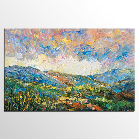 Landscape Oil Painting, Autumn Mountain Landscape Painting, Custom Abstract Painting, Heavy Texture Painting-artworkcanvas