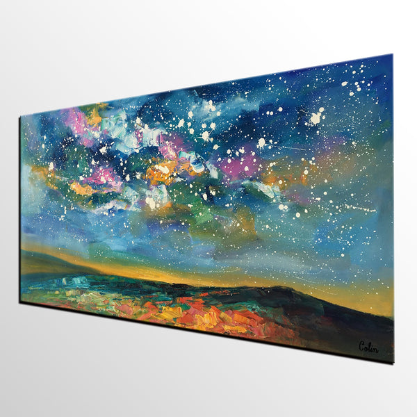 Abstract Landscape Paintings, Starry Night Sky Painting, Modern Canvas Painting, Custom Original Oil Paintings on Canvas-artworkcanvas