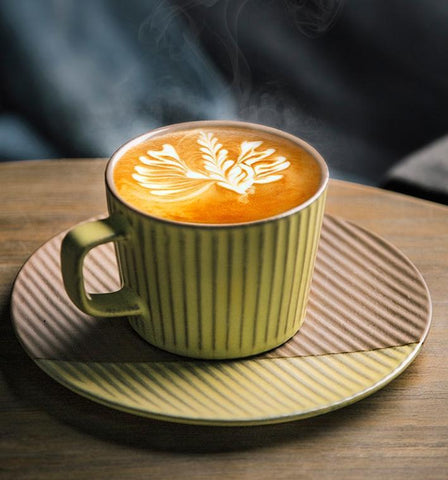 Pottery Coffee Cups, Cappuccino Coffee Mug, Ceramic Coffee Cups, Coffee Cup and Saucer Set, Coffee Cup for Sale, Tea Cup, White / Green / Blue / Yellow-artworkcanvas