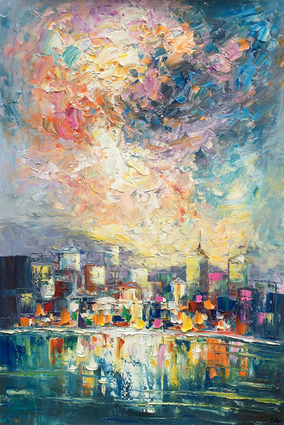 Abstract Landscape Painting, Heavy Texture Wall Art Paintings, Custom Original Paintings on Canvas, Cityscape Painting-artworkcanvas
