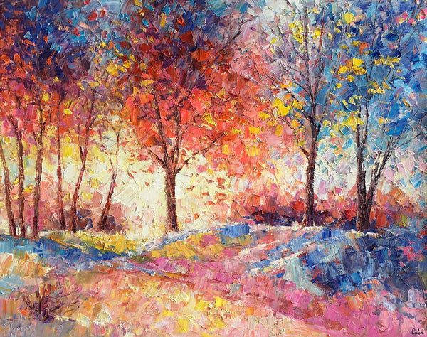 Landscape Painting, Original Artwork, Autumn Tree Oil Painting, Abstract Canvas Wall Art-artworkcanvas
