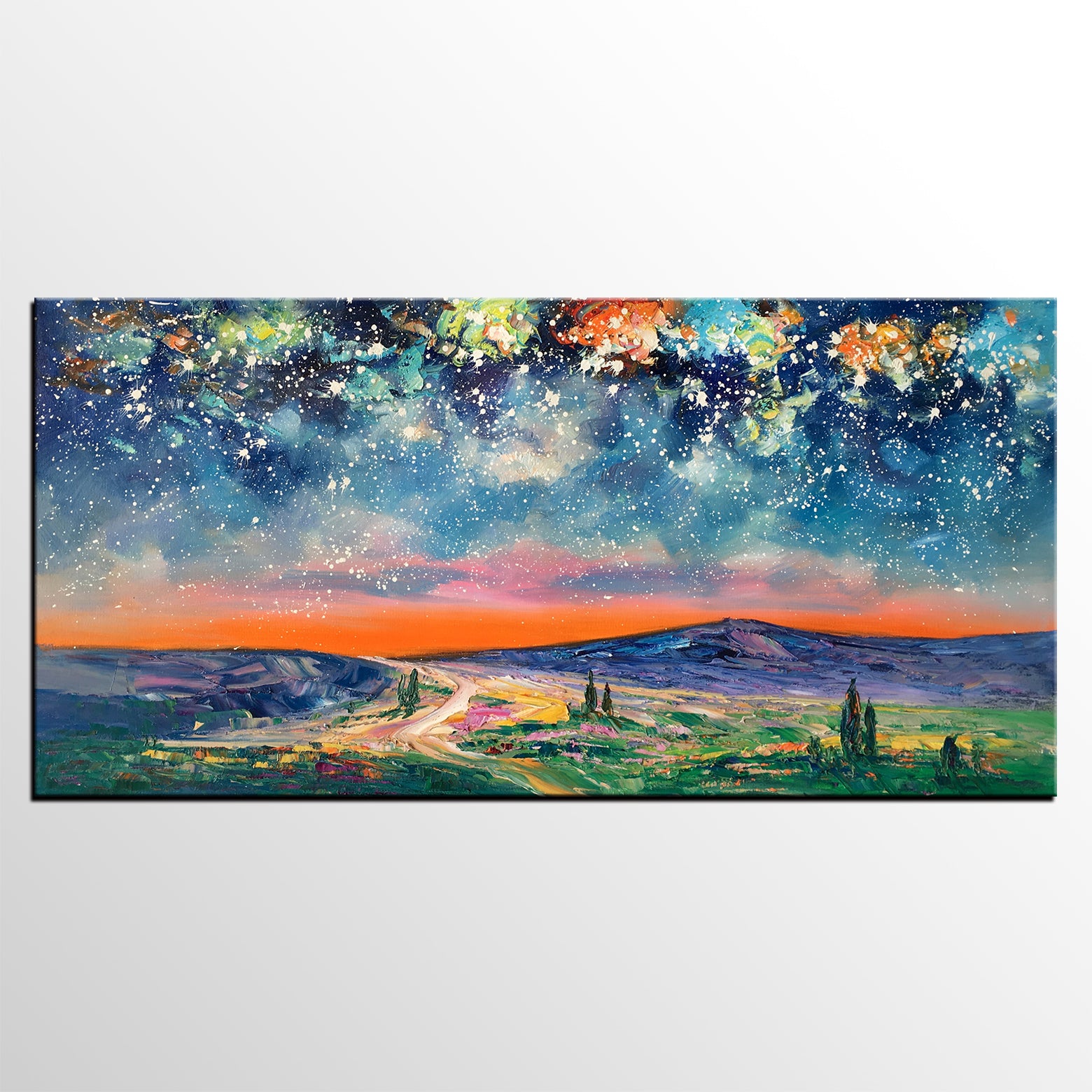Landscape Oil Painting, Starry Night Sky Painting, Bedroom Wall Art Paintings, Custom Original Painting on Canvas-artworkcanvas