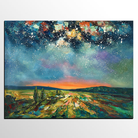 Heavy Texture Landscape Painting, Starry Night Sky, Custom Large Painting,Abstract Landscape Painting-artworkcanvas