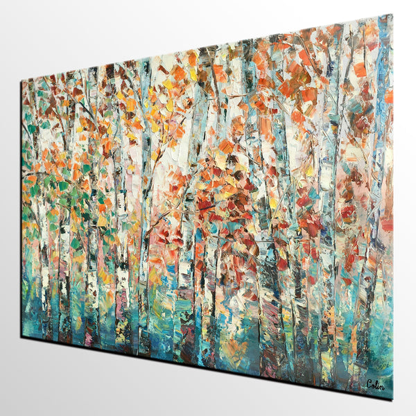 Landscape Oil Paintings, Autumn Tree Paintings, Custom Canvas Painting for Living Room, Landscape Painting on Canvas, Palette Knife Paintings-artworkcanvas