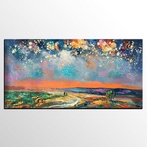 Canvas Art, Starry Night Sky Painting, Bedroom Wall Art, Abstract Painting, Custom Painting-artworkcanvas