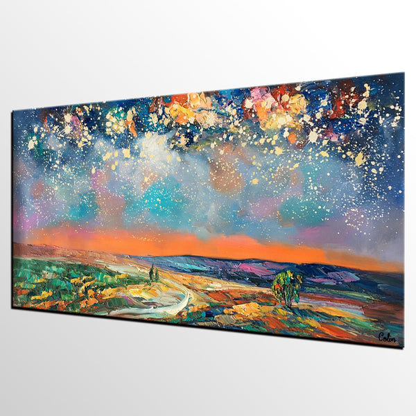 Canvas Art, Starry Night Sky Painting, Bedroom Wall Art, Abstract Painting, Custom Painting-artworkcanvas