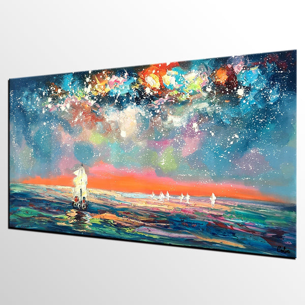 Landscape Painting for Sale, Starry Night Sky Painting, Impasto Artwork, Canvas Painting for Bedroom, Custom Original Landscape Painting-artworkcanvas