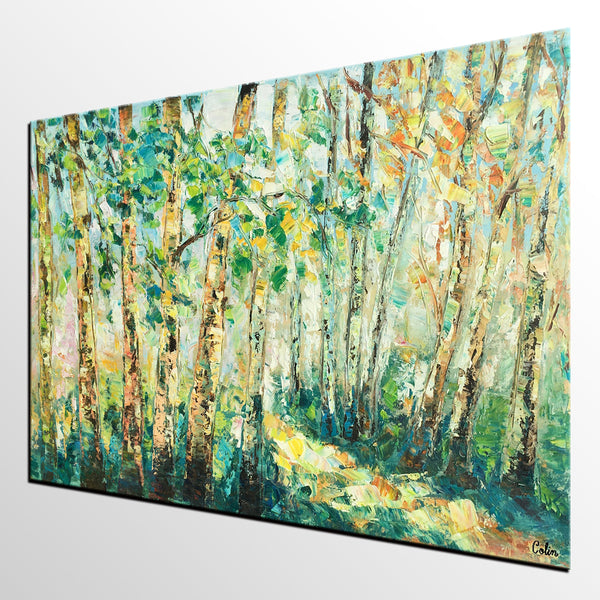 Heavy Texture Landscape Painting, Autumn Tree Art, Impasto Art, Custom Original Painting-artworkcanvas