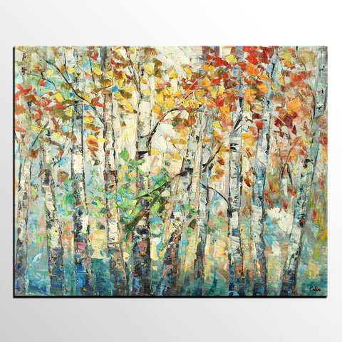 Autumn Tree Painting, Forest Tree Painting, Landscape Painting for Living Room, Buy Paintings Online, Custom Original Painting-artworkcanvas