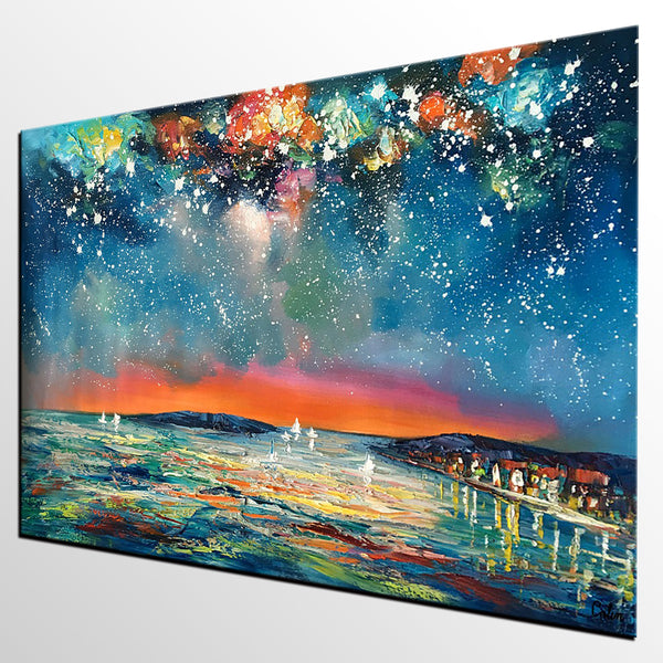 Buy Art Online, Abstract Art for Sale, Sail Boat under Starry Night Sky Painting, Custom Art-artworkcanvas