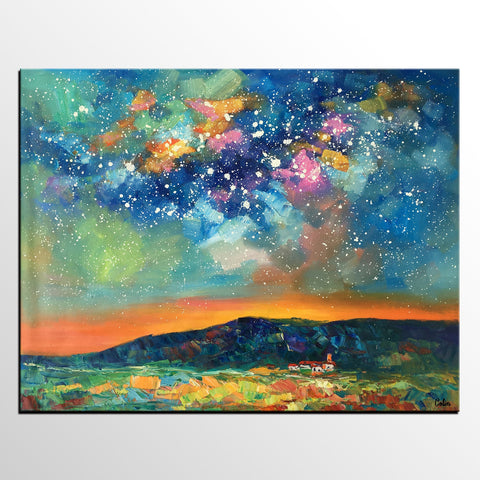 Heavy Texture Abstract Painting, Starry Night Sky, Landscape Painting, Custom Large Art-artworkcanvas