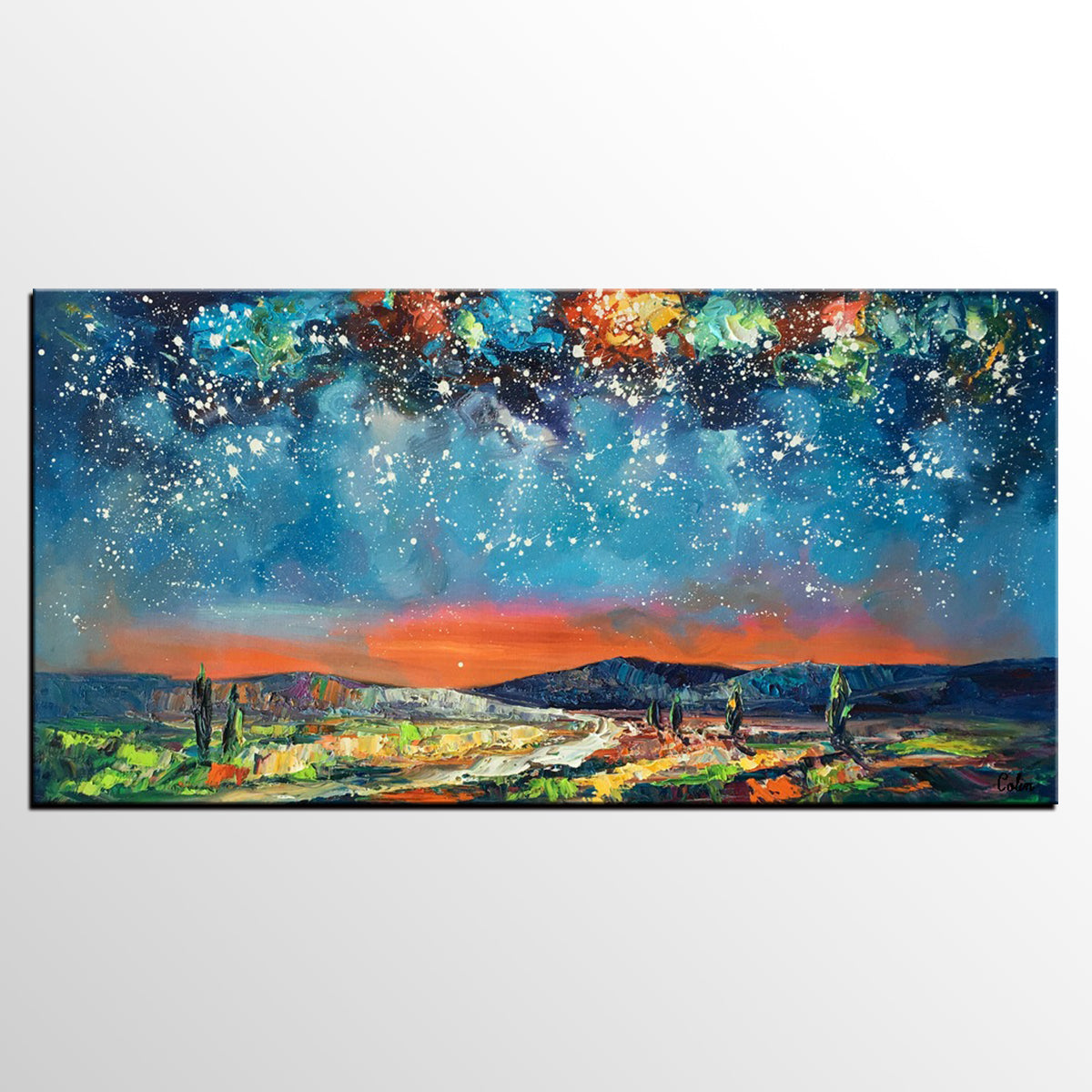 Canvas Painting for Bedroom, Starry Night Sky Painting, Custom Landscape Painting-artworkcanvas