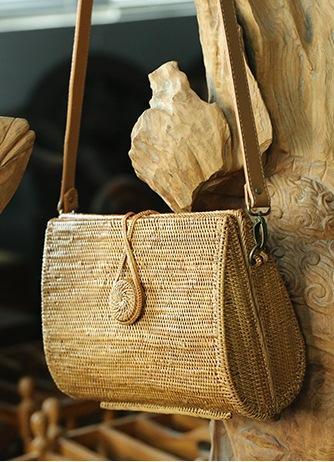 Woven Rattan Handbag, Natural Fiber Handbag, Small Rustic Handbag, Handmade Rattan Handbag for Outdoors-artworkcanvas