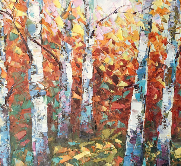 Oil Painting, Autumn Birch Tree Painting, Canvas Art for Bedroom, Canvas Painting-artworkcanvas