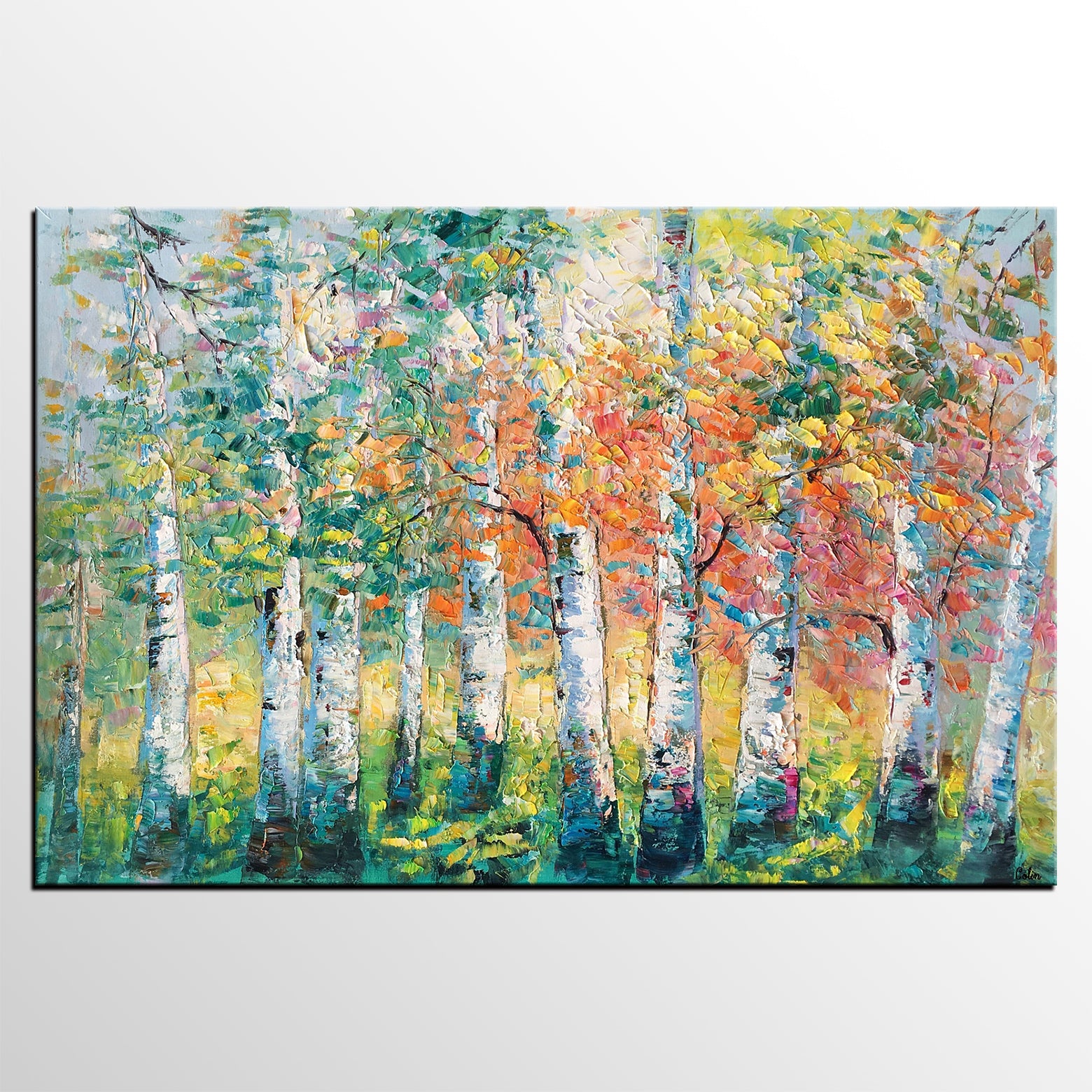 Landscape Oil Paintings, Birch Tree Painting, Large Wall Art Painting, Custom Oil Painting on Canvas, Wall Art Paintings for Sale-artworkcanvas