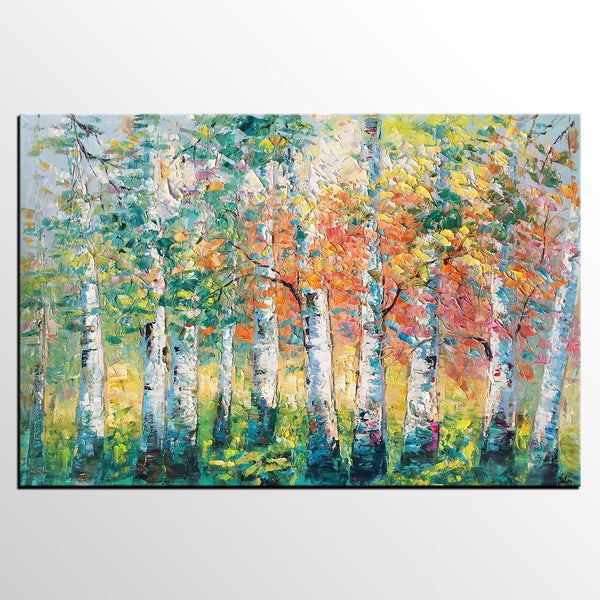 Landscape Oil Paintings, Birch Tree Painting, Large Wall Art Painting, Custom Oil Painting on Canvas, Wall Art Paintings for Sale-artworkcanvas