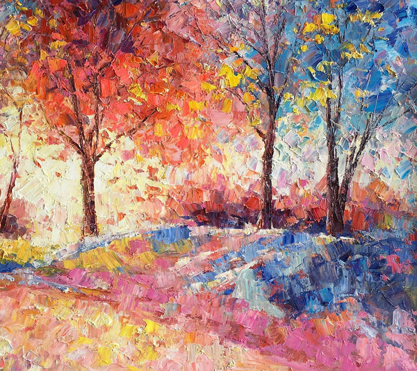 Landscape Painting, Original Artwork, Autumn Tree Oil Painting, Abstract Canvas Wall Art-artworkcanvas